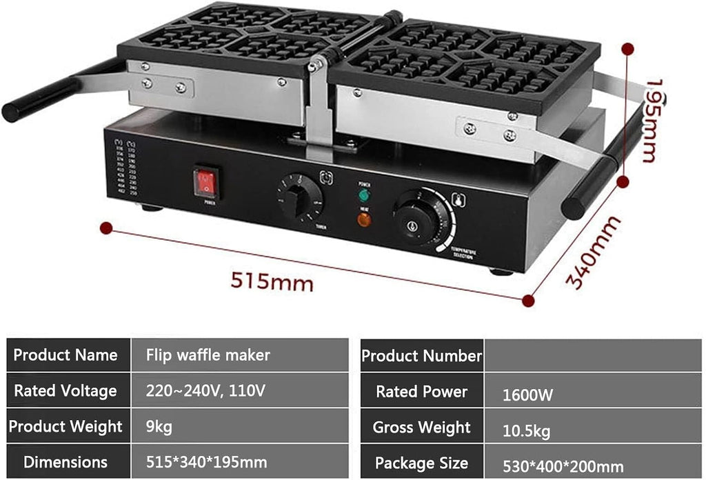 Commercial Non-Stick Electric Waffle Maker – Adjustable Temperature