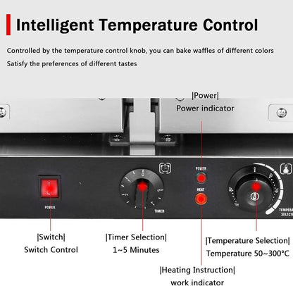 Commercial Non-Stick Electric Waffle Maker – Adjustable Temperature