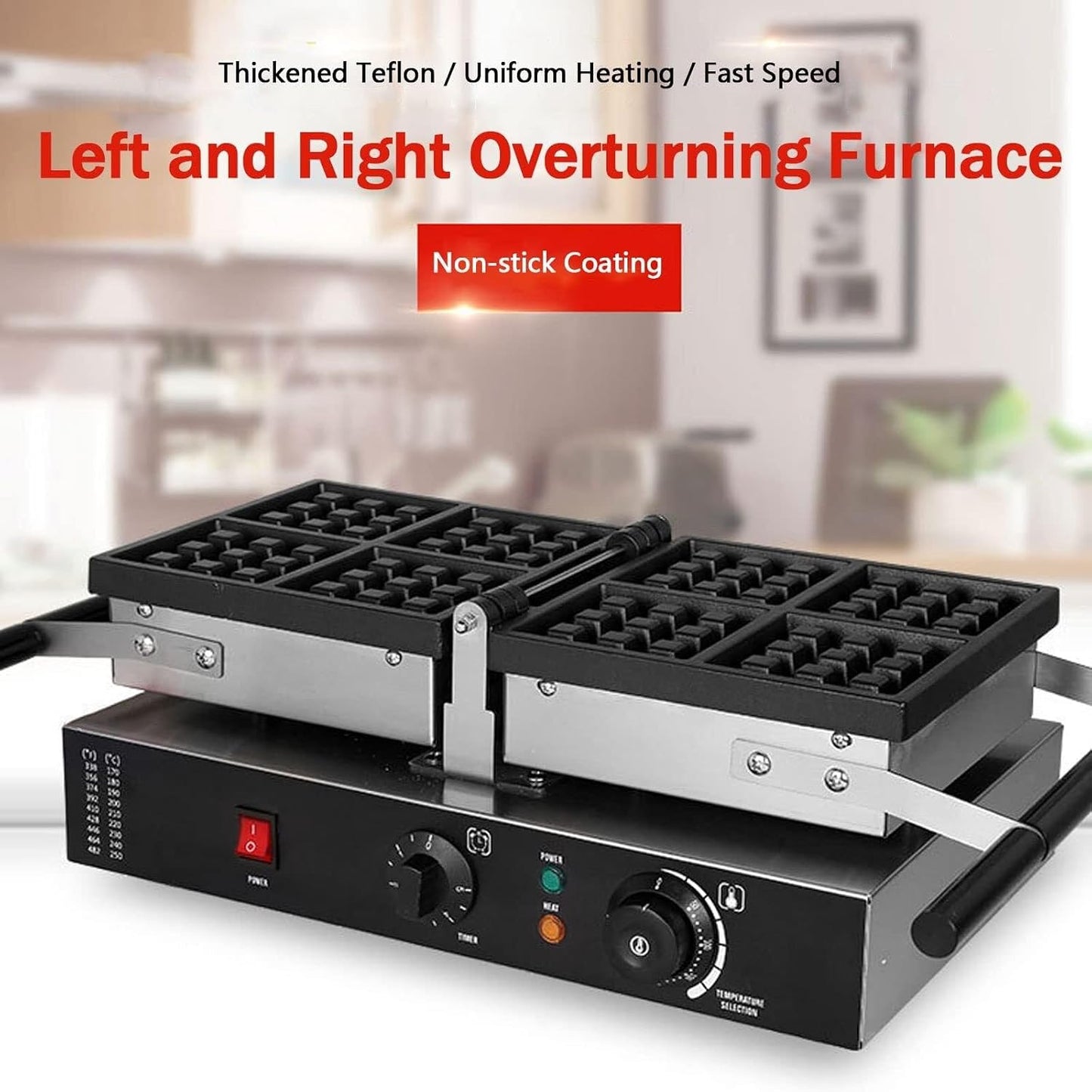 Commercial Non-Stick Electric Waffle Maker – Adjustable Temperature